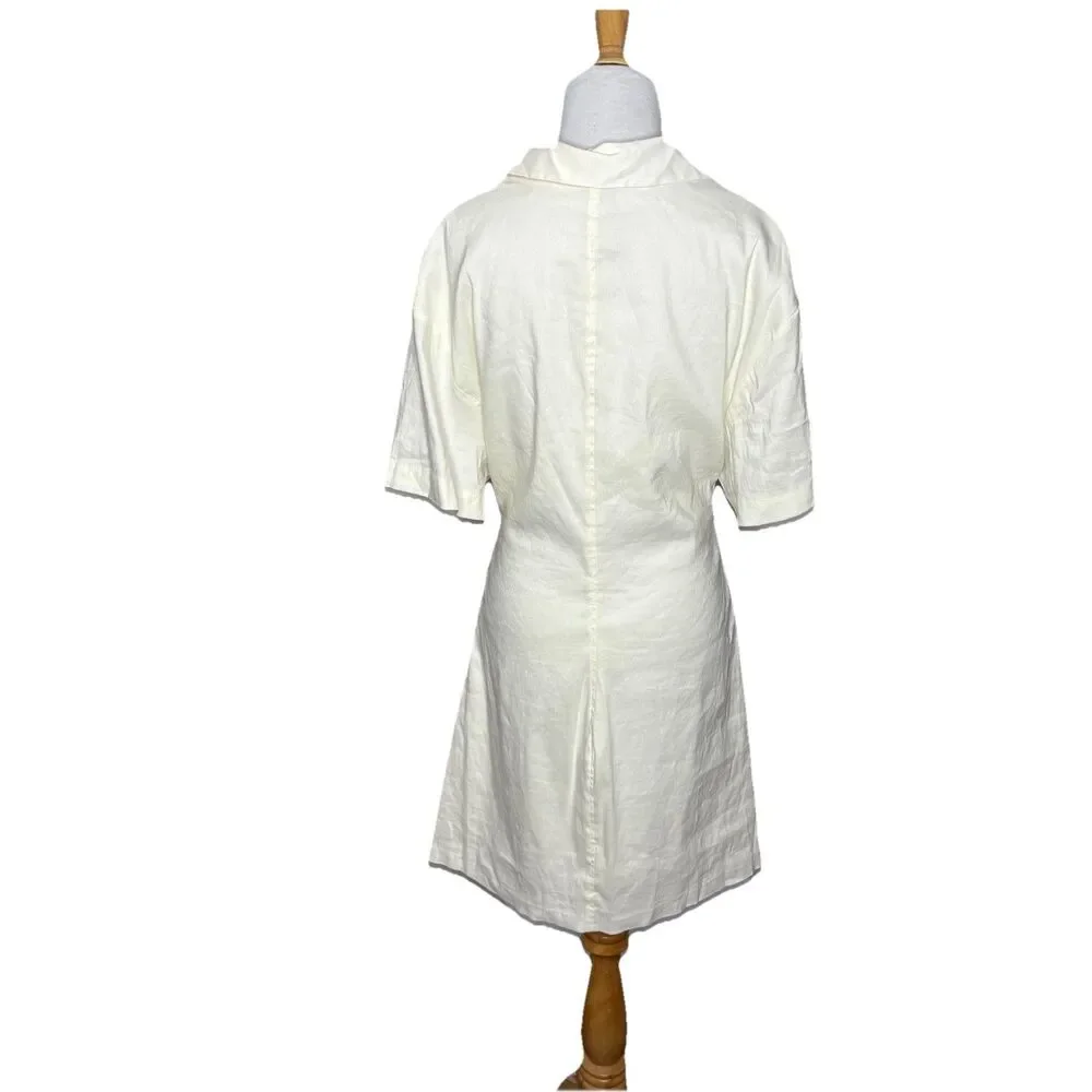 ZARA White Mini Cut Out Short Sleeve Collar Linen Blend Dress Size XL NWOT